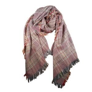 Foulard Chaud Tom&Eva plaid rouge, brun, beige, noir à franges